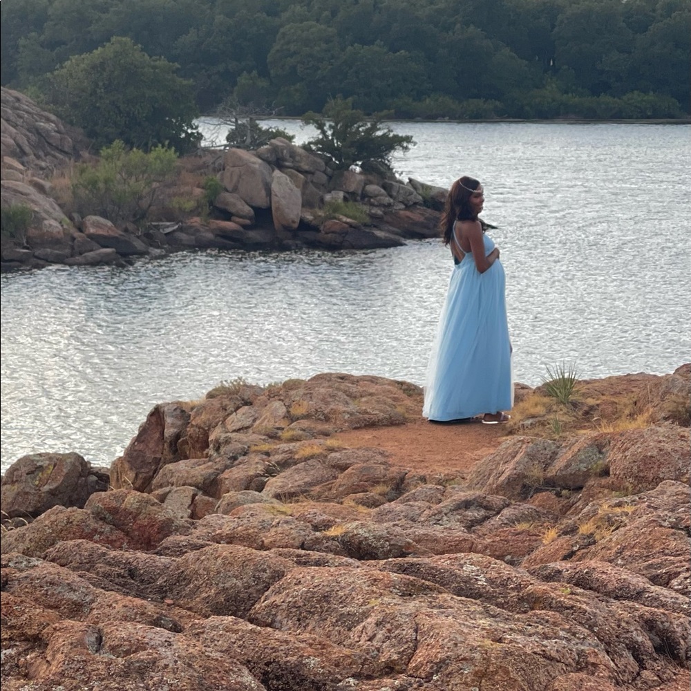 Medium blue maternity dress